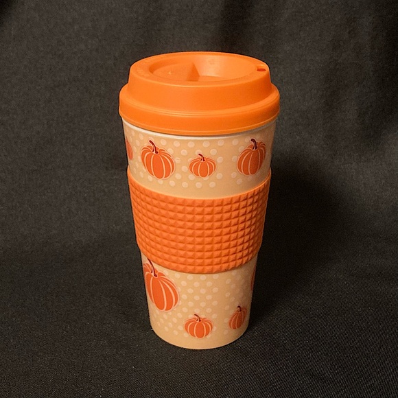 Orange Pumpkin Plastic Travel Cup 8 oz Screw on Lid - Picture 2 of 10
